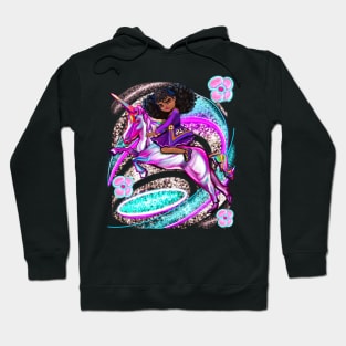 Princess for a black girls who loves unicorns pony Anime girl Natural Afro hair corn rows african American girl riding a pony unicorn Hoodie